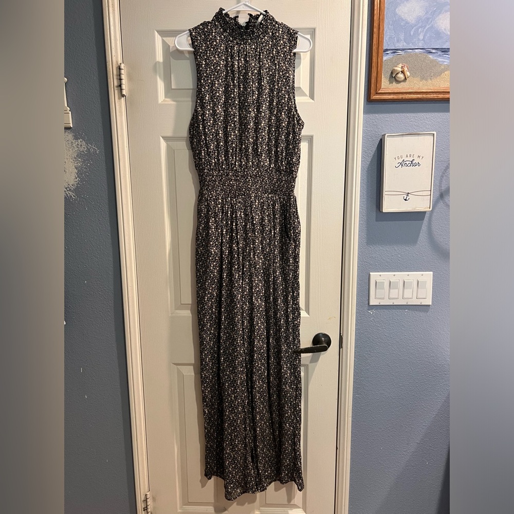 Black long floral romper